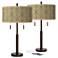 Colette Giclee Glow Bronze Finish Pull Chain USB Table Lamps Set of 2