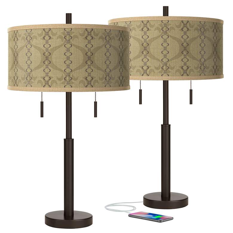 Image 1 Colette Giclee Glow Bronze Finish Pull Chain USB Table Lamps Set of 2