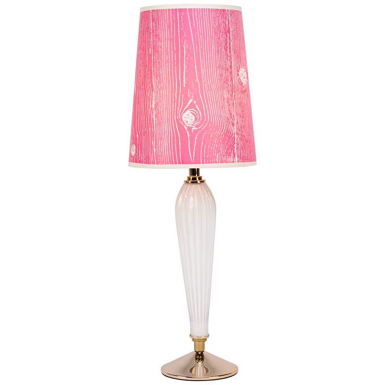 Image 1 Colette Milk Glass Table Lamp with Faux Bois Fuchsia Shade