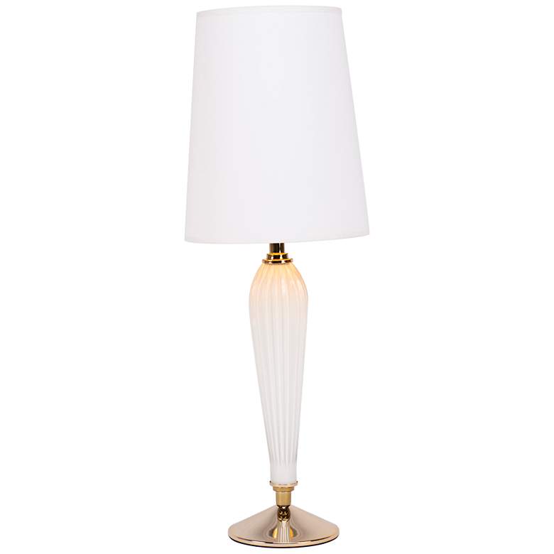 Image 1 Colette Milk Glass Table Lamp with White and Gold Shade