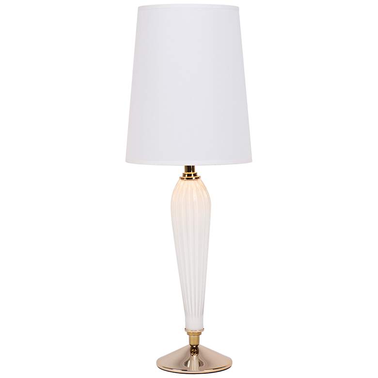 Image 1 Colette Milk Glass Table Lamp with White and Silver Shade