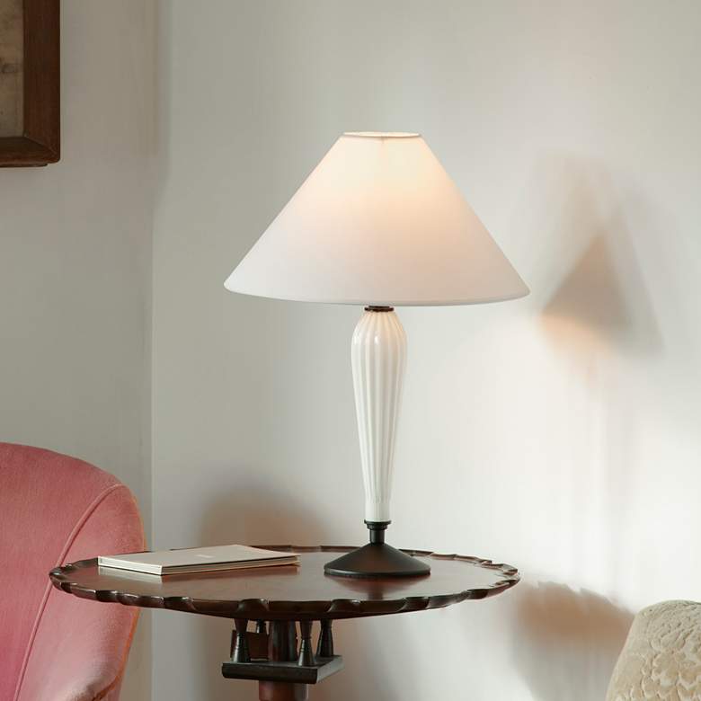 Image 1 Colette Milk Glass Table Lamp with White Linen Shade