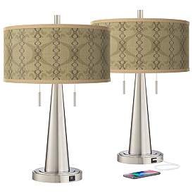 Image2 of Colette Vicki Brushed Nickel USB Table Lamps Set of 2