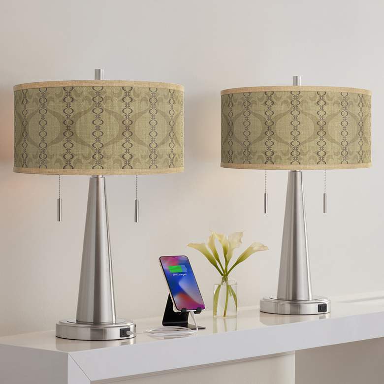 Image 1 Colette Vicki Brushed Nickel USB Table Lamps Set of 2