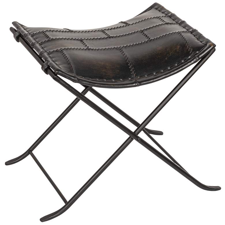 Image 2 Collapsible Leather and Metal Stool, Charcoal