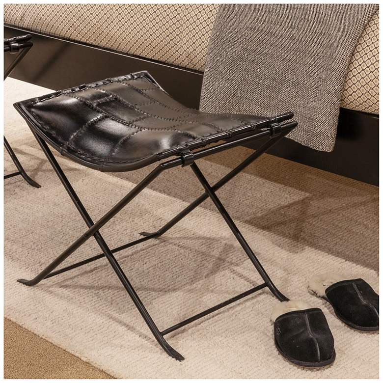 Image 1 Collapsible Leather and Metal Stool, Charcoal