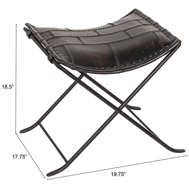 Image 3 Collapsible Leather and Metal Stool, Charcoal more views