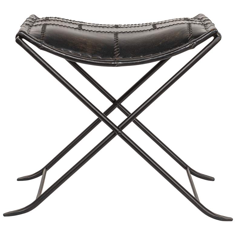 Image 4 Collapsible Leather and Metal Stool, Charcoal more views