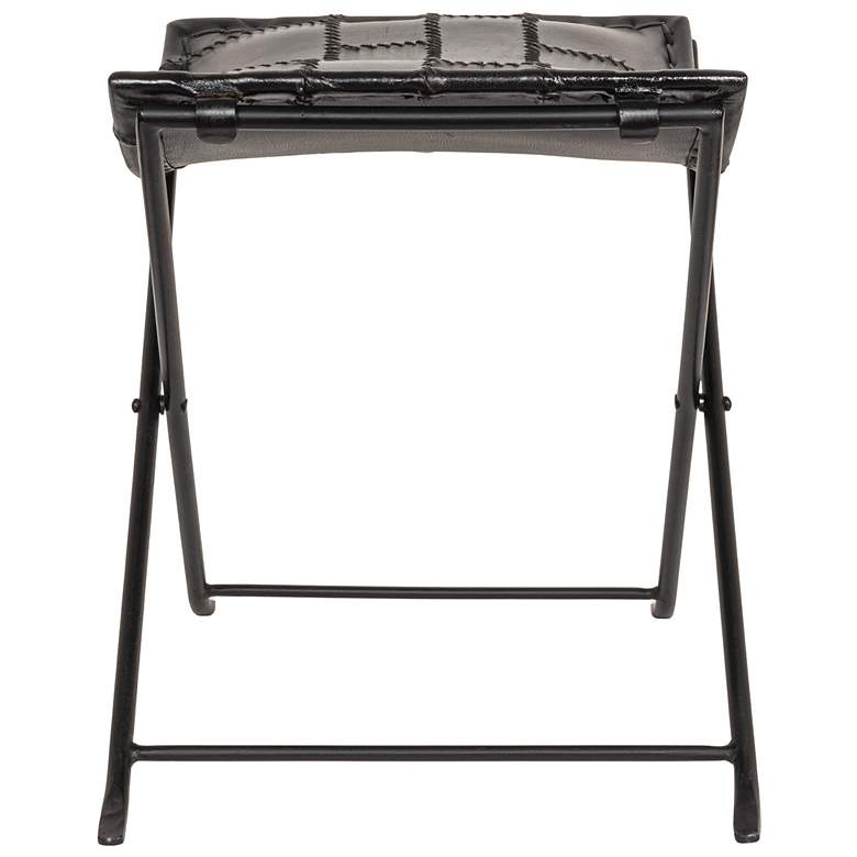Image 5 Collapsible Leather and Metal Stool, Charcoal more views