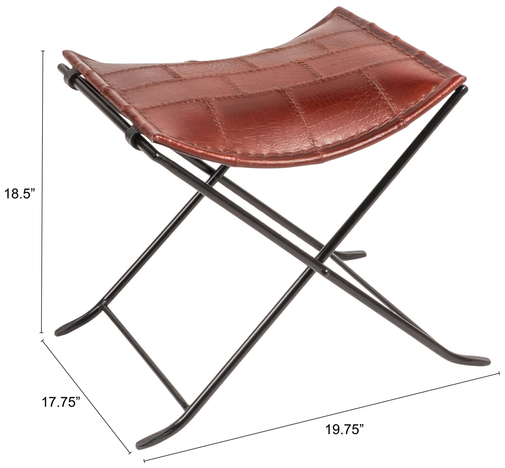 Image 2 Collapsible Leather and Metal Stool, Russet Brown more views