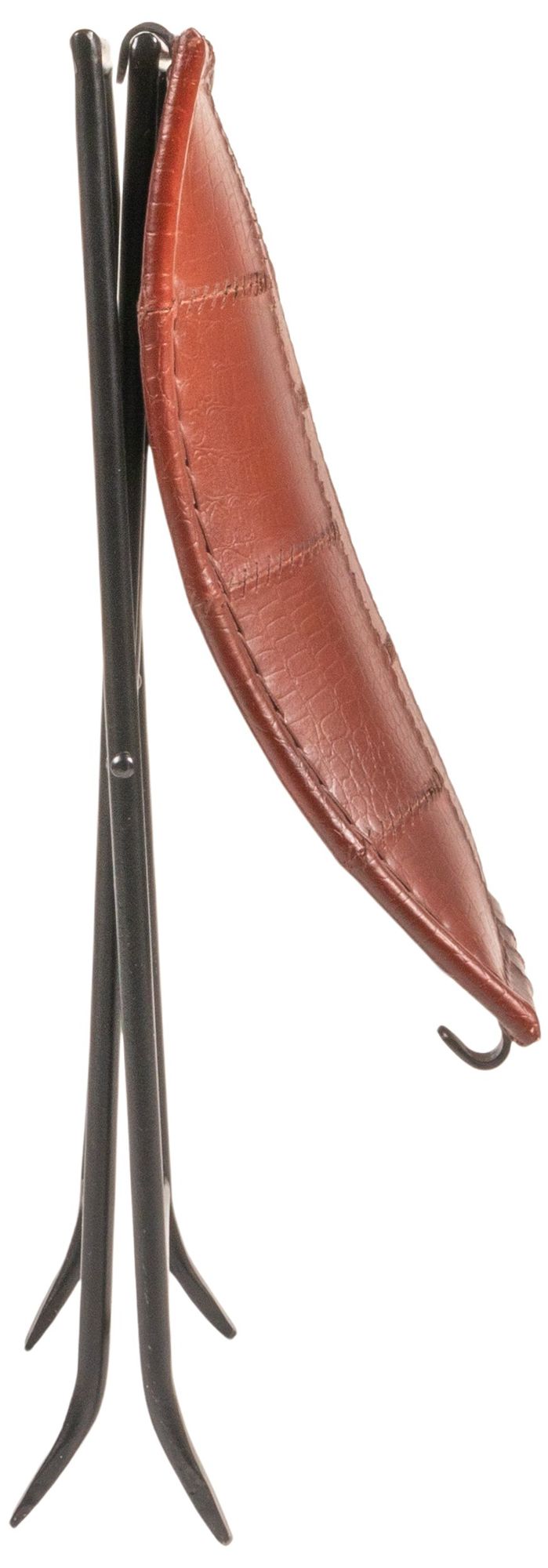 Collapsible Leather and Metal Stool, Russet Brown