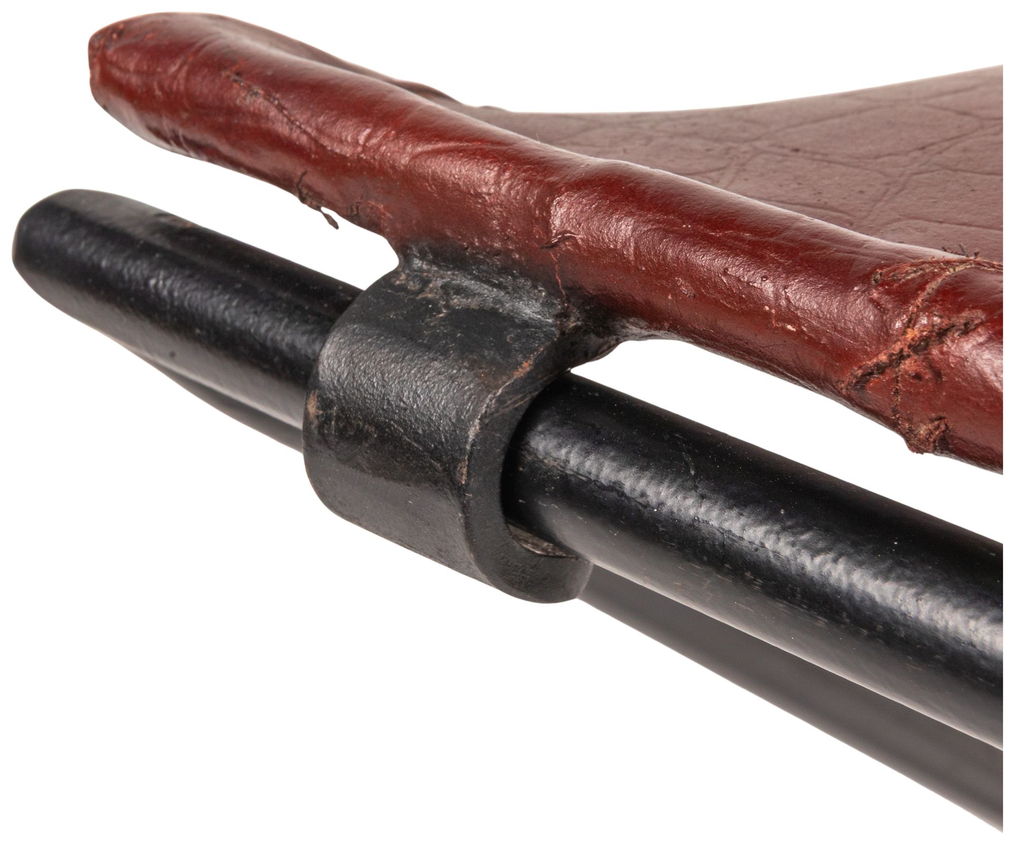 Collapsible Leather and Metal Stool, Russet Brown