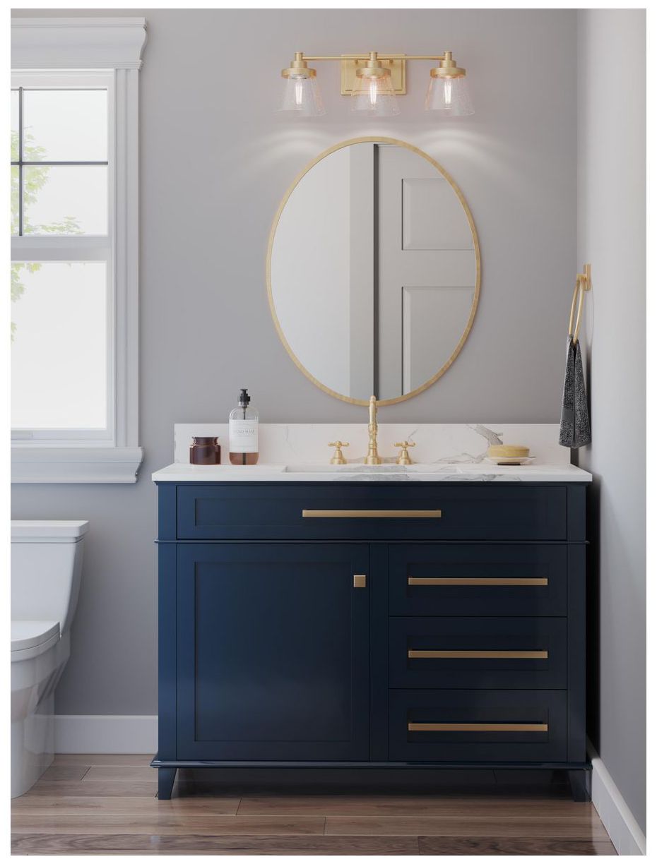 Image 2 Collection Three-Light Clear Seeded Glass Farmhouse Bath Vanity Light more views