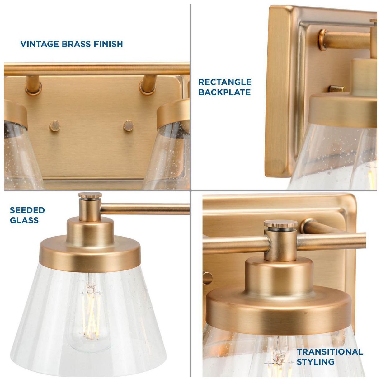 Image 5 Collection Three-Light Clear Seeded Glass Farmhouse Bath Vanity Light more views