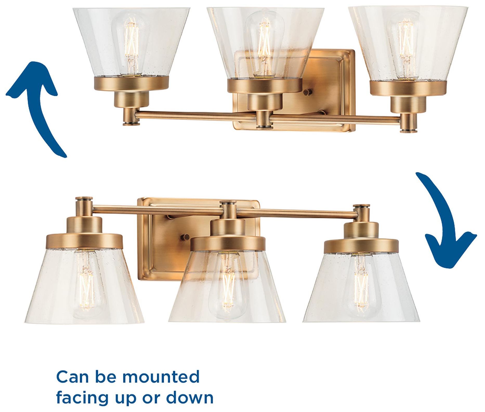 Image 6 Collection Three-Light Clear Seeded Glass Farmhouse Bath Vanity Light more views