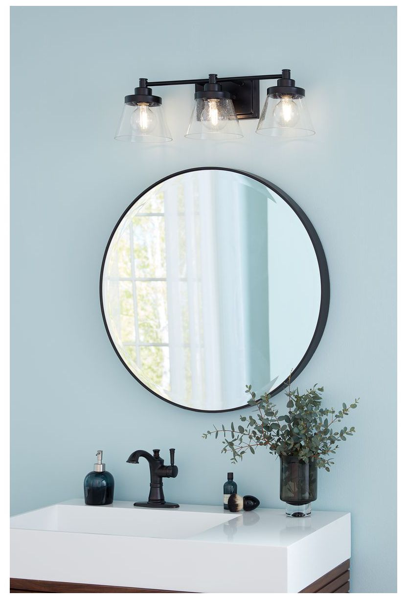 Image 2 Collection Three-Light Clear Seeded Glass Farmhouse Bath Vanity Light more views