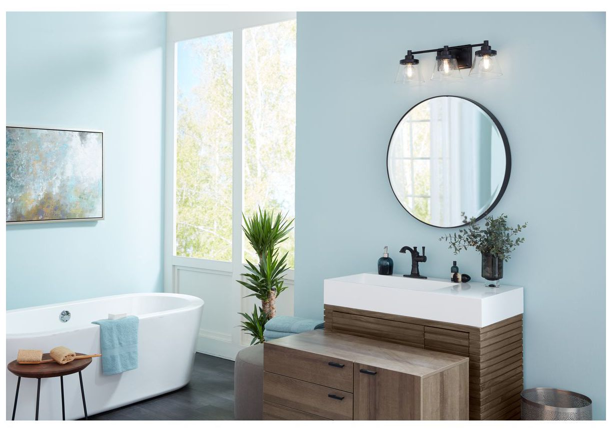 Image 3 Collection Three-Light Clear Seeded Glass Farmhouse Bath Vanity Light more views