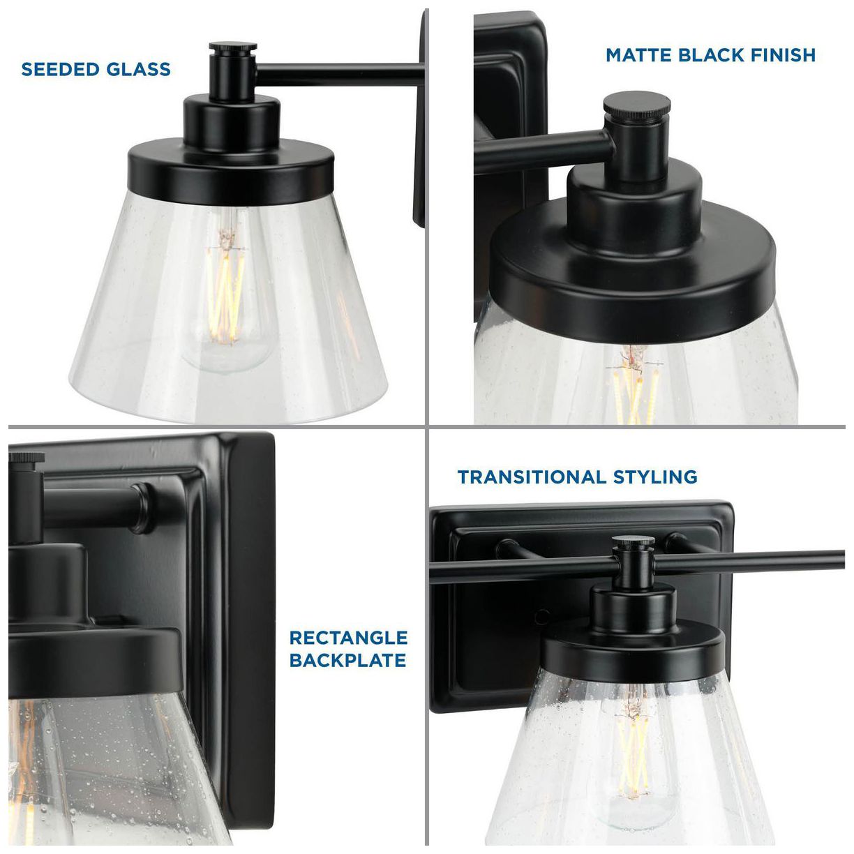 Image 6 Collection Three-Light Clear Seeded Glass Farmhouse Bath Vanity Light more views