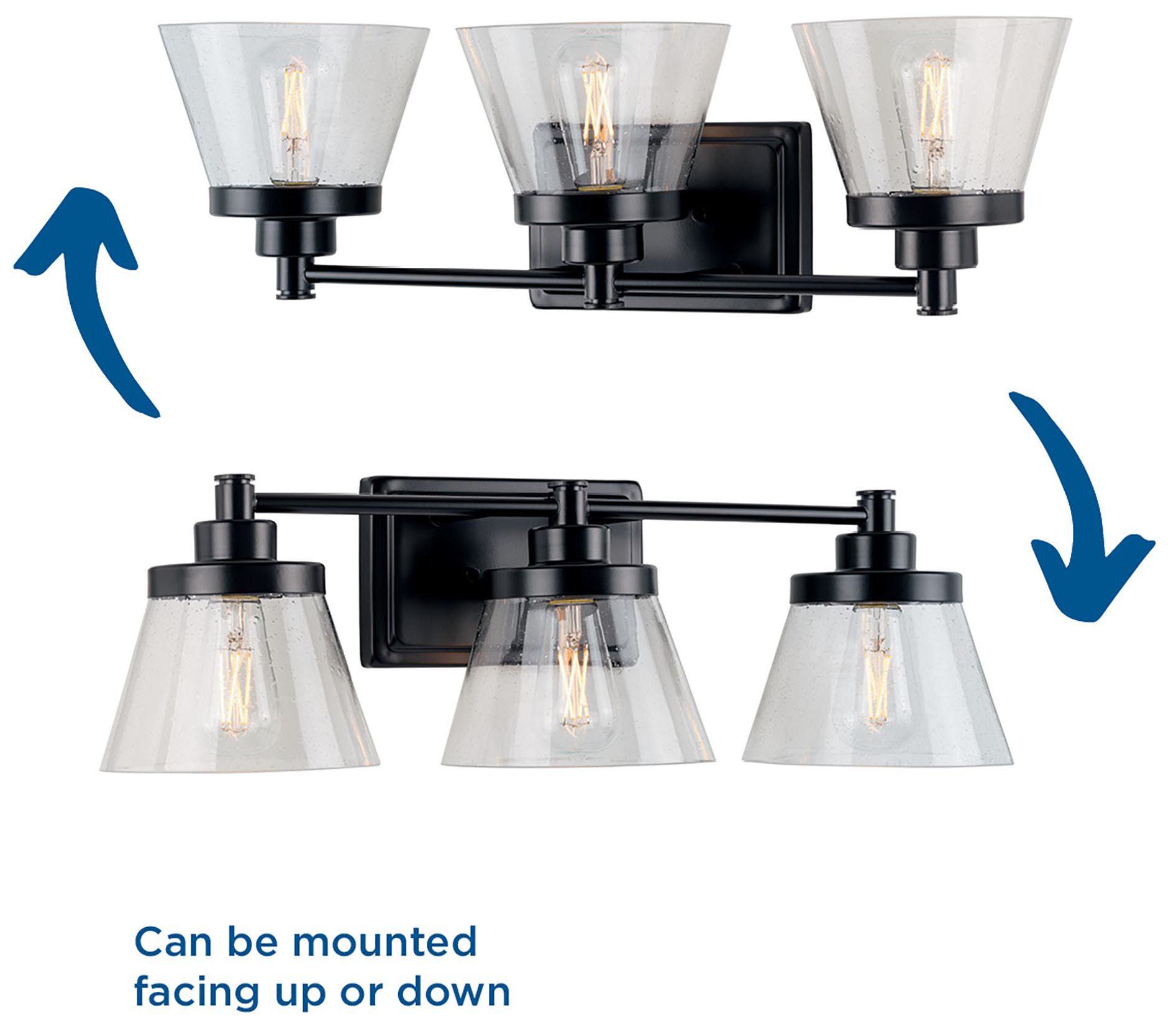 Image 7 Collection Three-Light Clear Seeded Glass Farmhouse Bath Vanity Light more views