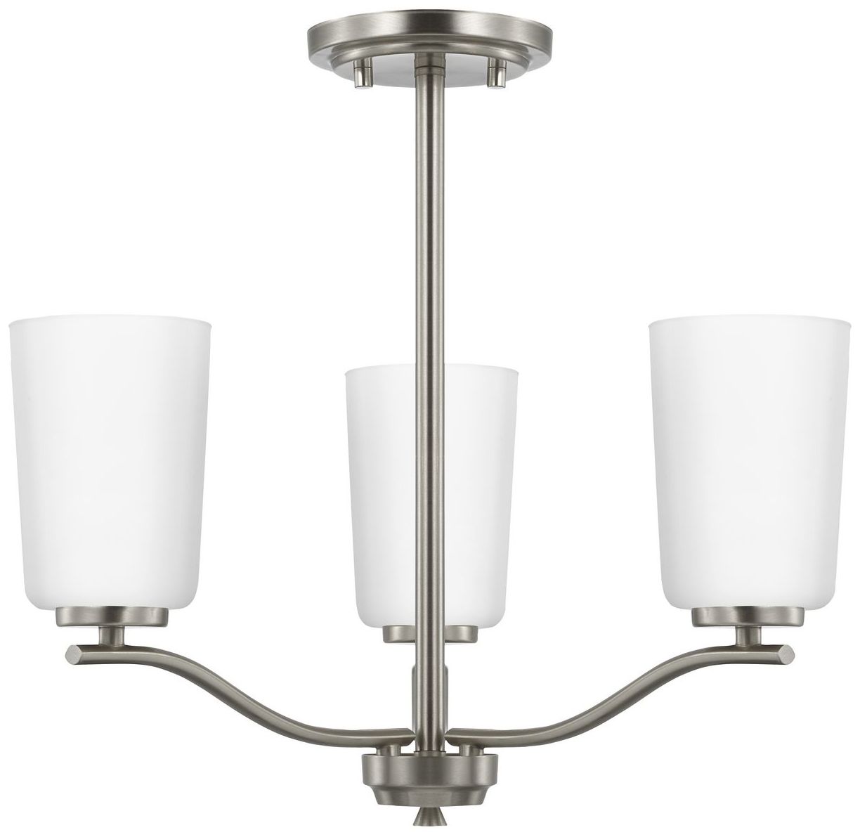 Collection Three-Light Etched White Glass Semi-Flush Convertible Light