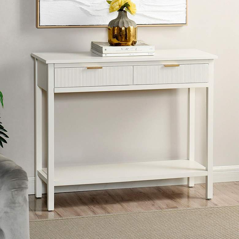 Image 1 Colleen 35.5" Wide 2 Ribbed Drawer White Console Table