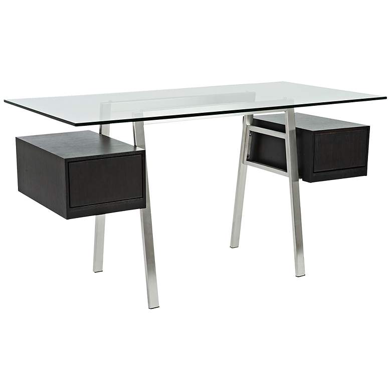 Image 1 Collette 55 1/4 inch Wide Modern Glass Top Office Desk 