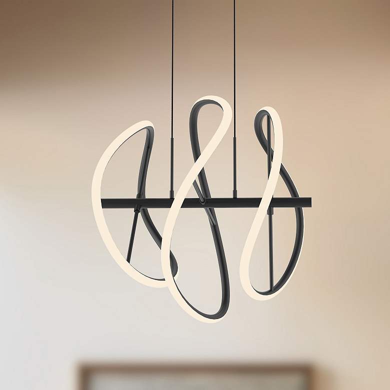 Image 1 Collide 16" Wide Black LED Curved Pendant Light