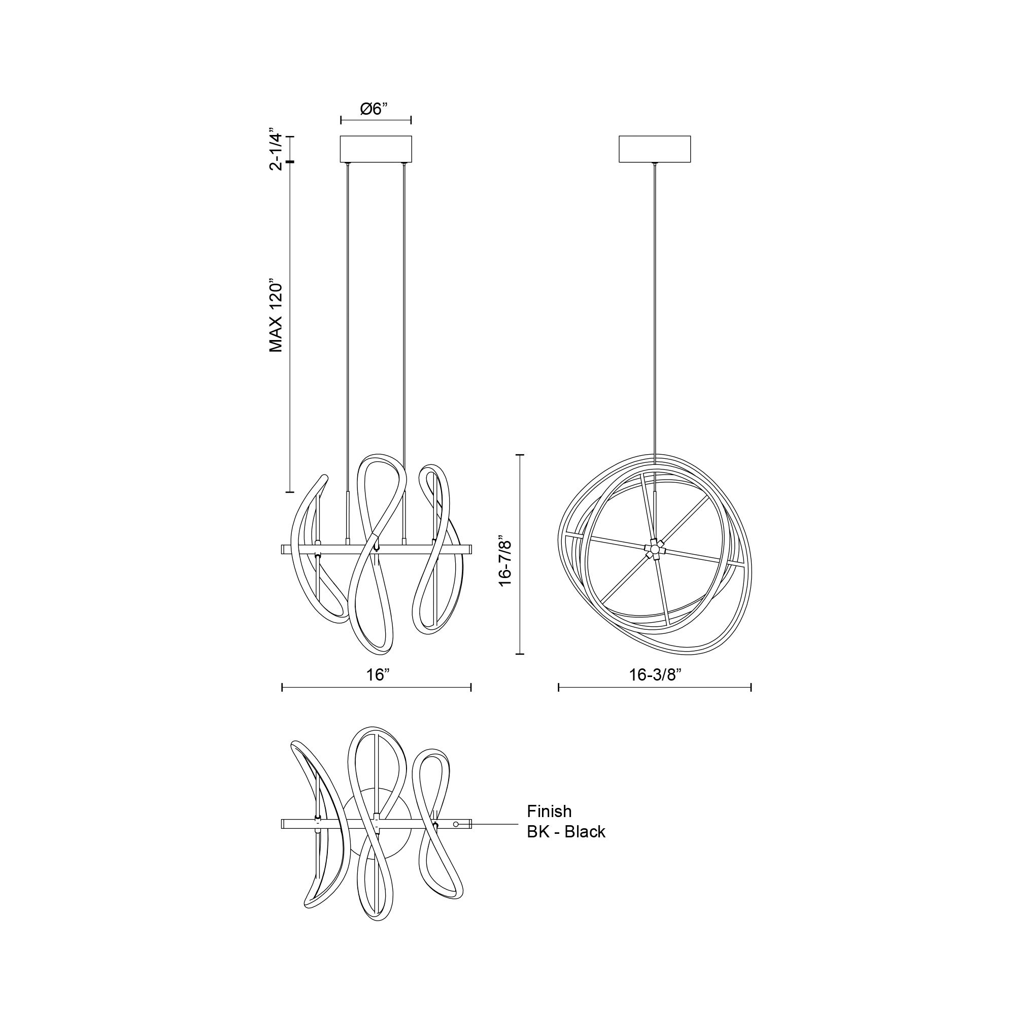 Image 4 Collide 16" Wide Black LED Curved Pendant Light more views