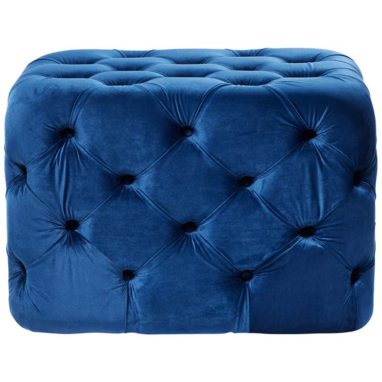 Image 1 Collie Blue Velvet Tufted Rectangular Ottoman Bench