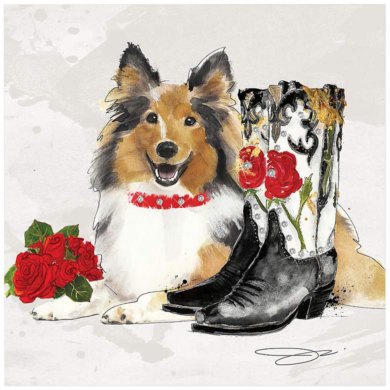 Image 2 Collie Unframed 23 1/4" Square Glass Graphic Wall Art