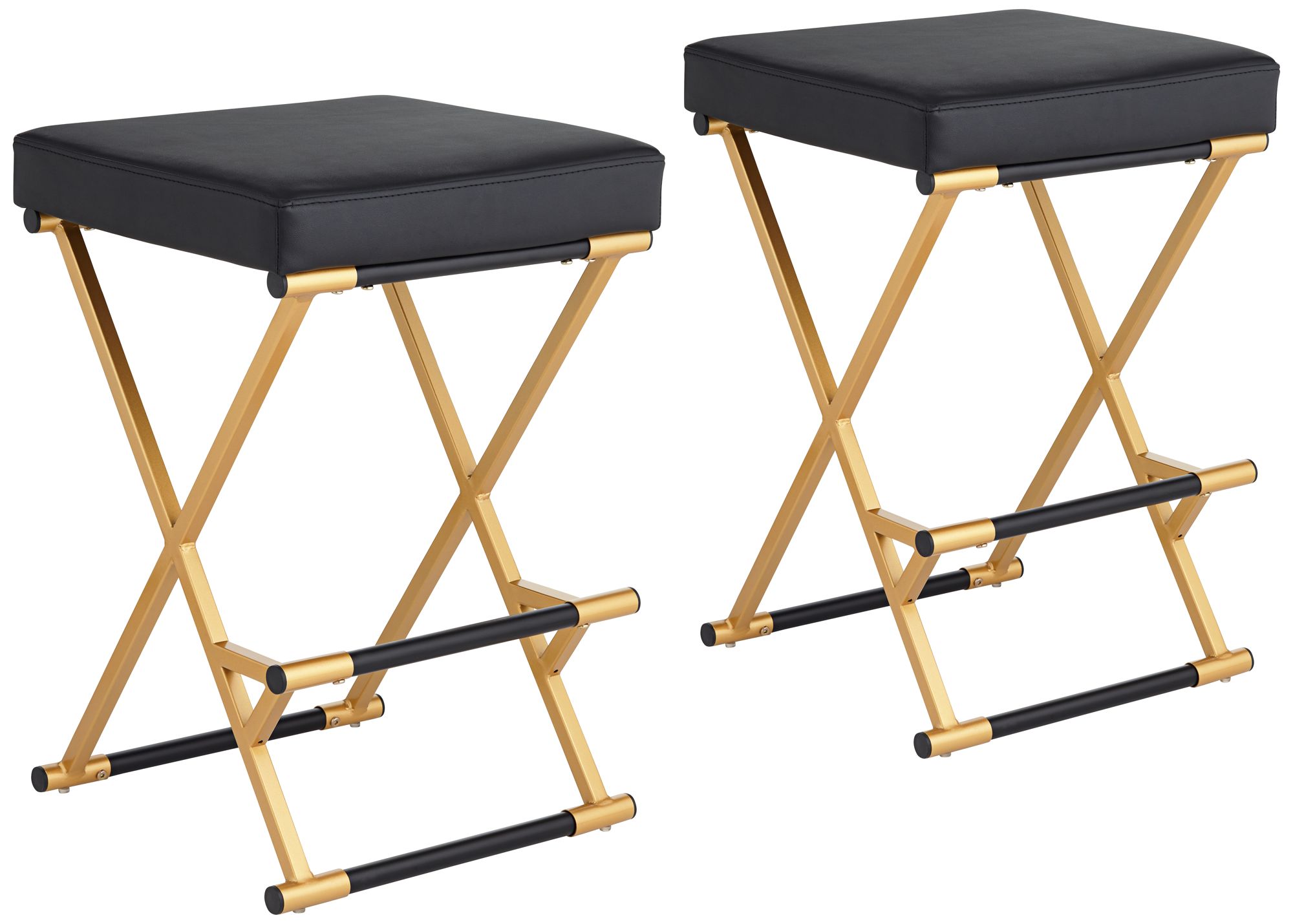 Image 3 Collier 25" Black Faux Leather Counter Stools Set of 2
