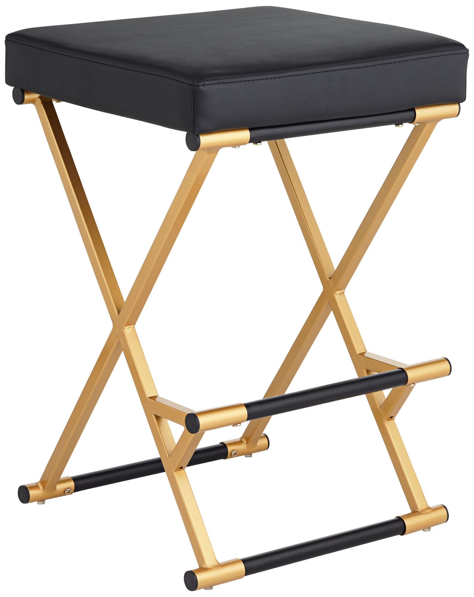 Image 3 Collier 25" High Black Faux Leather and Gold Counter Stool