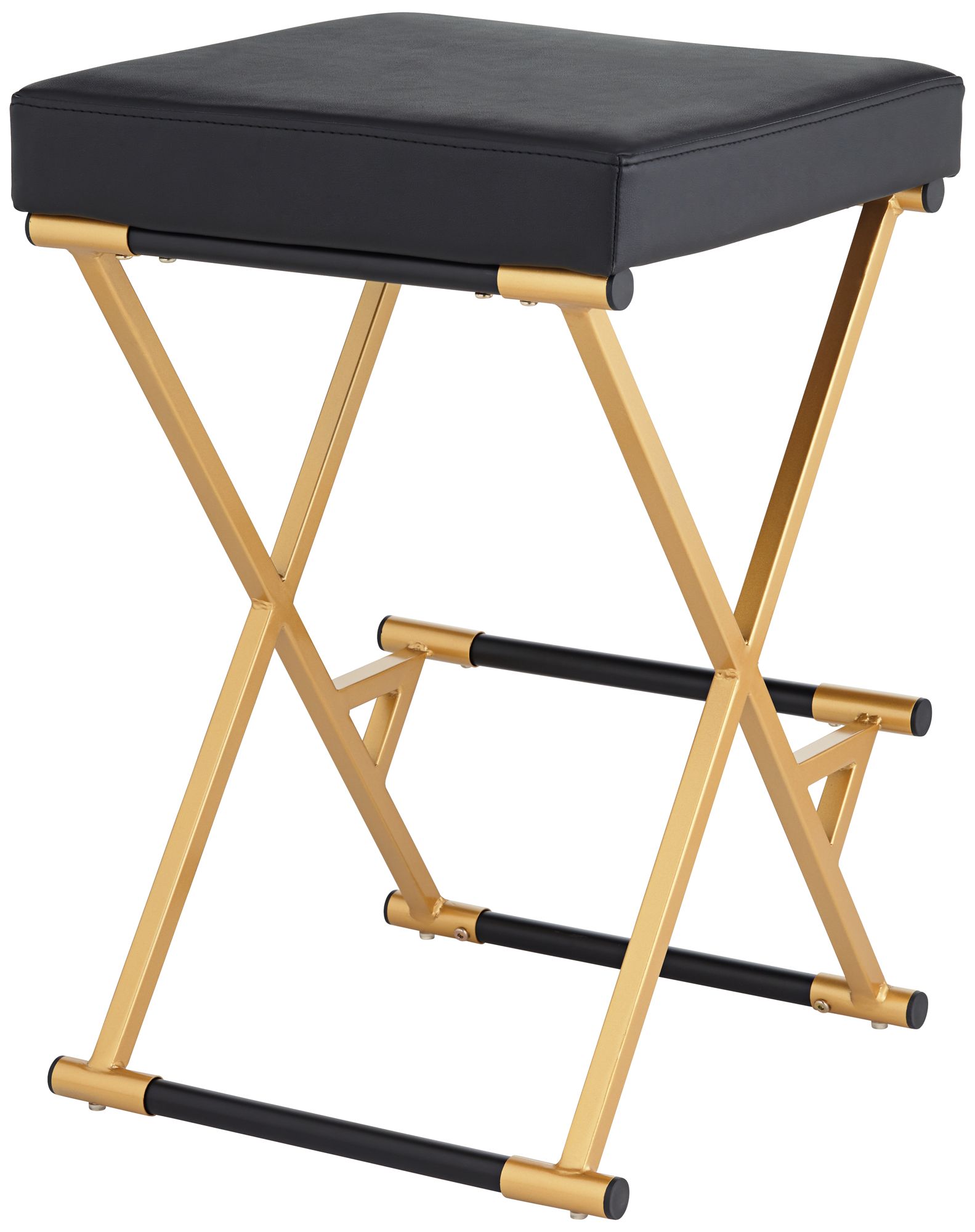 Collier 25" High Black Faux Leather and Gold Counter Stool in scene