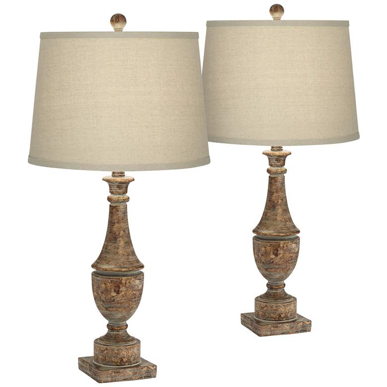 Collier Bronze Aged Patina Table Lamp Set of 2