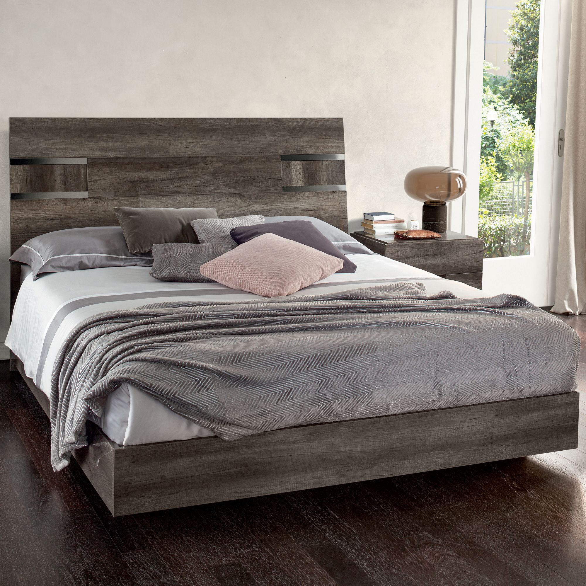 Collina Vintage Oak Wood Platform Bed 90Y03 Lamps Plus