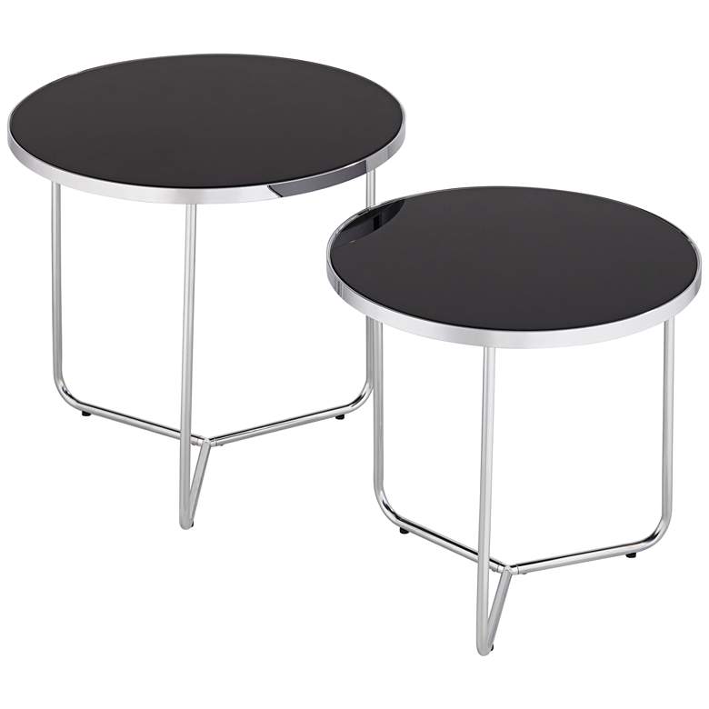 Image 1 Collins Chrome and Black Glass Nesting Table Set of 2