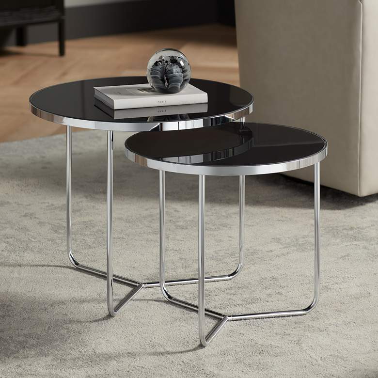Image 1 Collins Chrome and Black Glass Nesting Table Set of 2