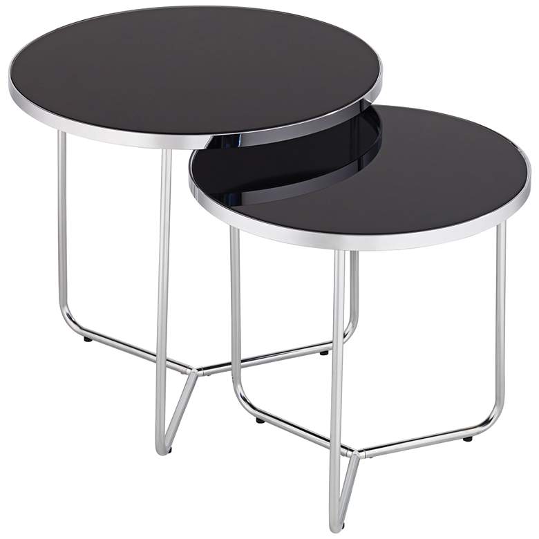 Image 7 Collins Chrome and Black Glass Nesting Table Set of 2 more views