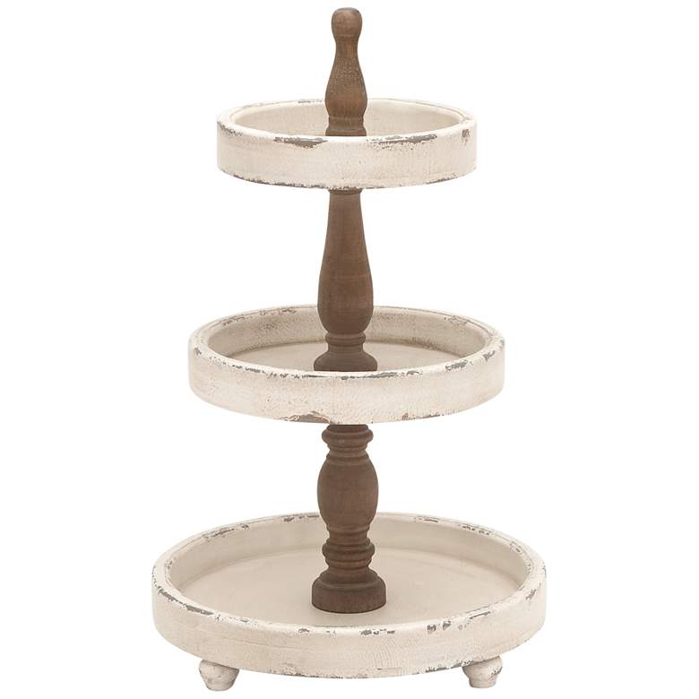 Image 1 Collins Distressed White Wood 3-Tier Serving Tray
