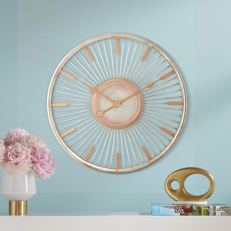 Image 1 Collins Glossy Silver 23 3/4" High Round Wall Clock