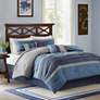 Collins Navy Striped 7-Piece Queen Comforter Bed Set