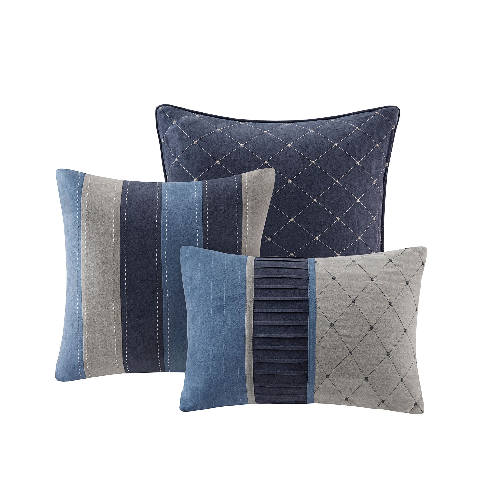 Thumbnail4 of Collins Navy Striped Microsuede 7-Piece Cal King Comforter Set more views