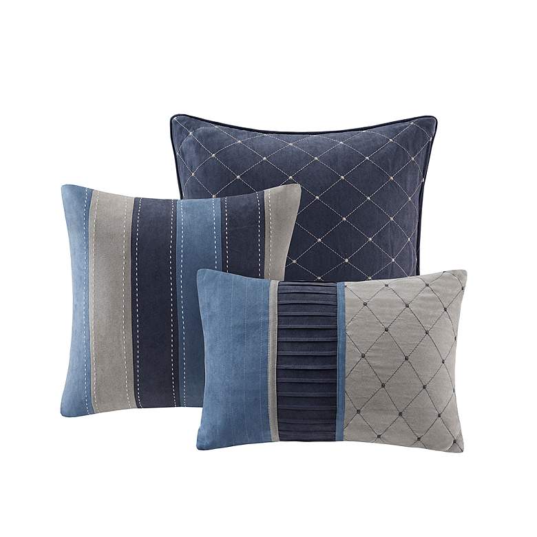 Image 4 Collins Navy Striped Microsuede 7-Piece Queen Comforter Set more views