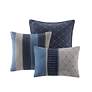 4_Collins Navy Striped Microsuede 7-Piece Queen Comforter Set more views