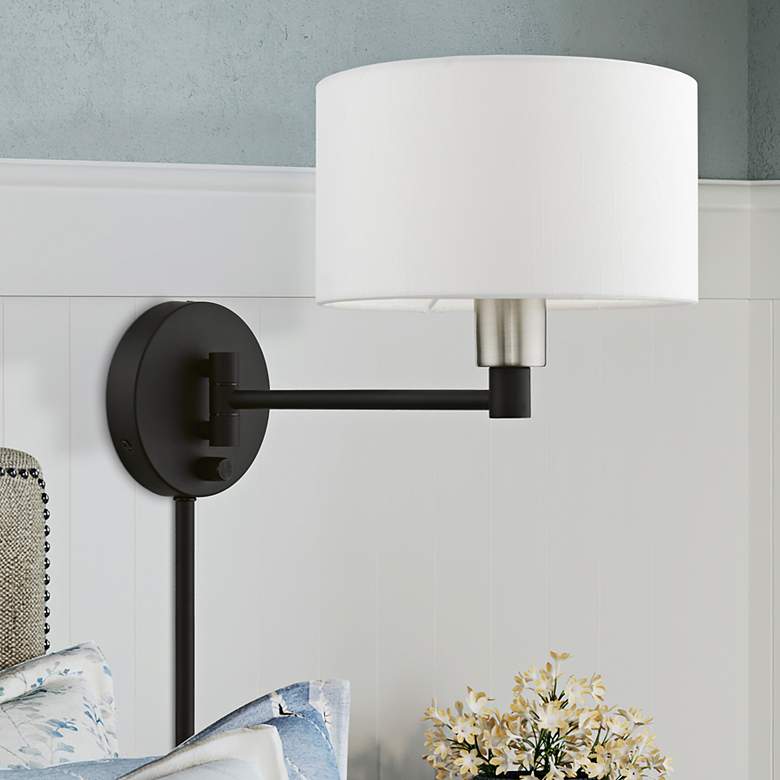 Image 2 Colman Black with Brushed Nickel Swing Arm Wall Lamp