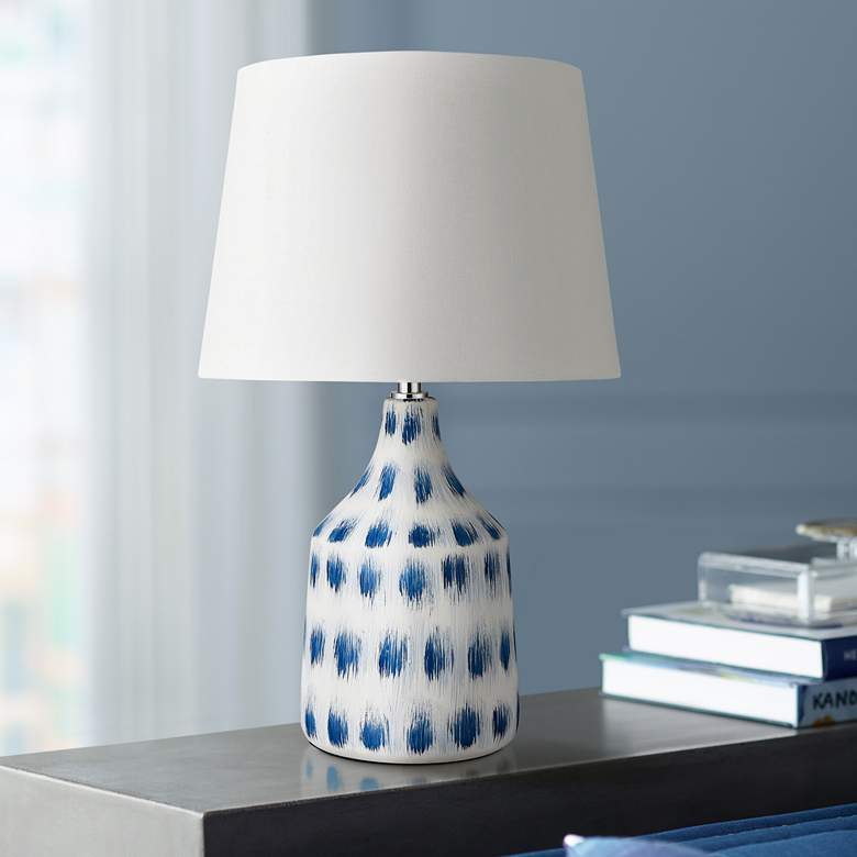 Image 1 Colmar 18 inch High White and Blue Earthenware Accent Table Lamp