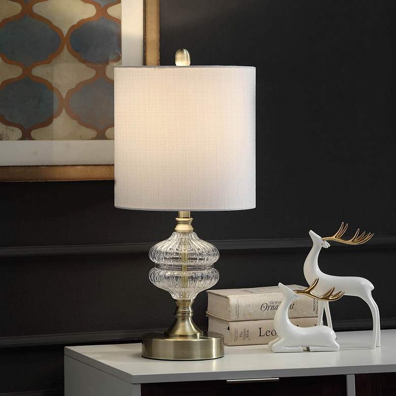 Image 1 Coloma Satin Brass Accent Table Lamp w/ Fluted Glass Accent