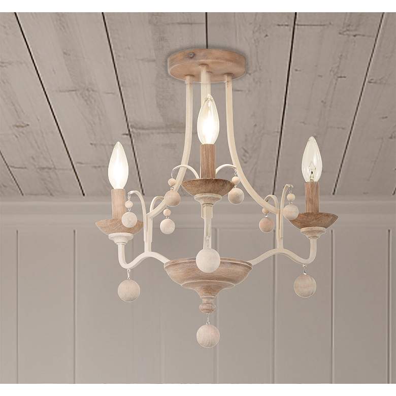 Image 1 Colonial Charm 16 3/4" Wide White Wash 3-Light Ceiling Light