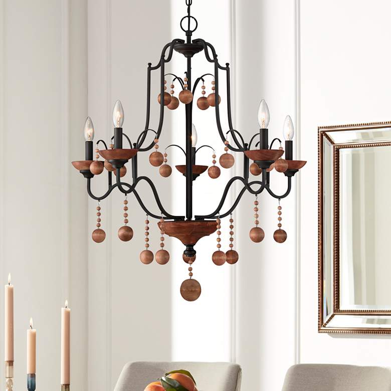 Image 1 Colonial Charm 28" Wide Old Bronze 5-Light Chandelier
