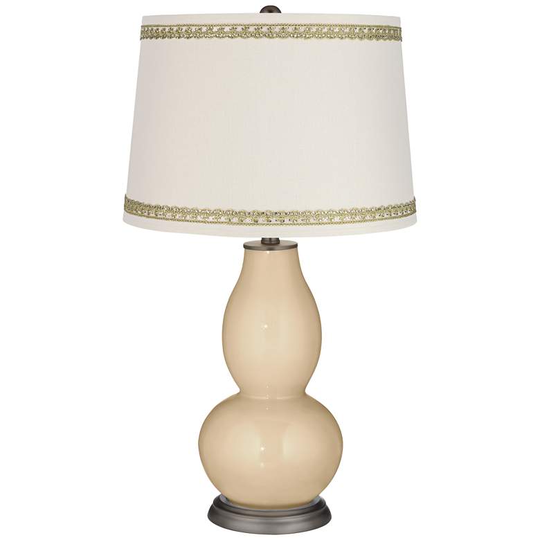 Image 1 Colonial Tan Double Gourd Table Lamp with Rhinestone Lace Trim